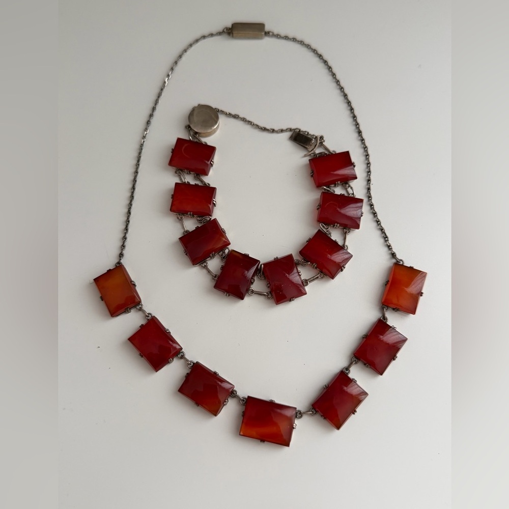 Vintage Sterling Silver and  Carnelian necklace and bracelet set